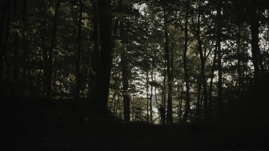 A man walking through a forest