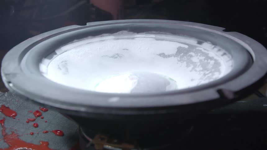 Liquid moves in a speaker