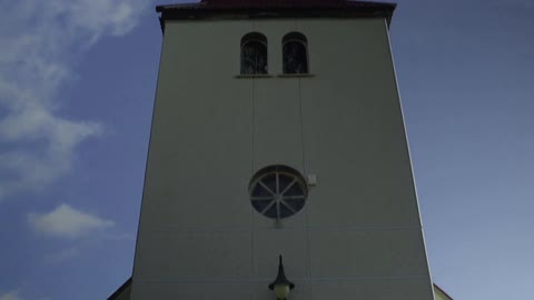 Looking up at a church