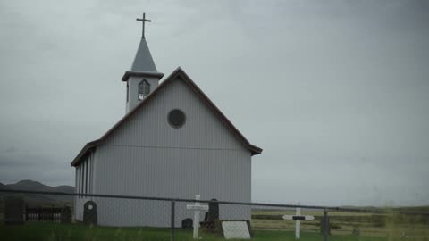 A church overlooking a cloudy day