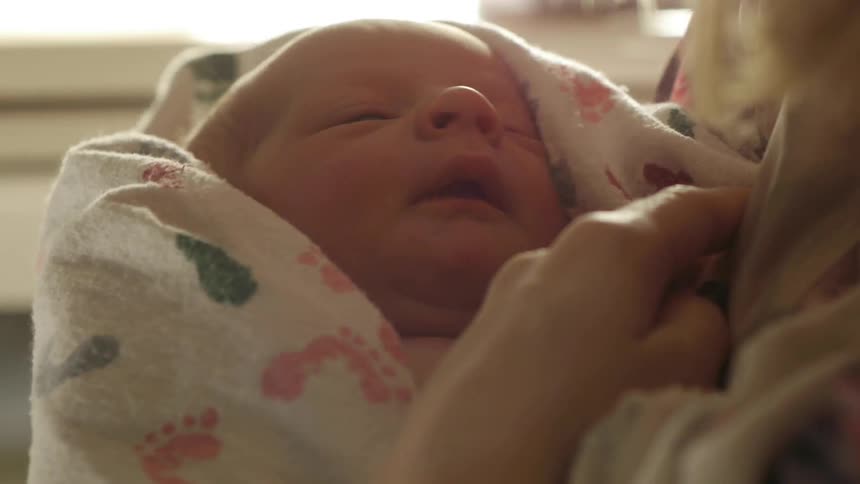 A baby in an adults arms