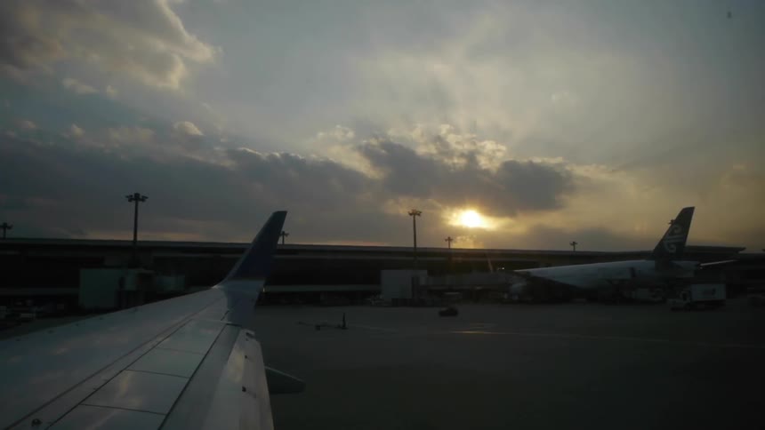 Airplane taking off at an airport