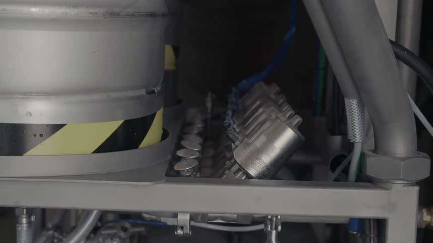 The inside view of the machinery in a factory