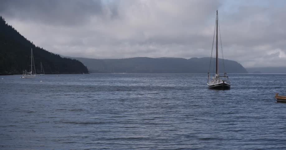 A boat floats on the ocean