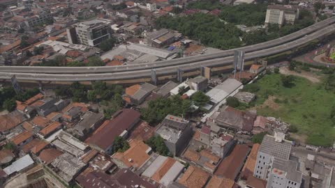 A freeway winds through city