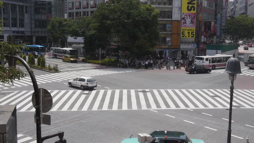 Timelapse Pedestrians cross a busy city street Shibuya Tokyo