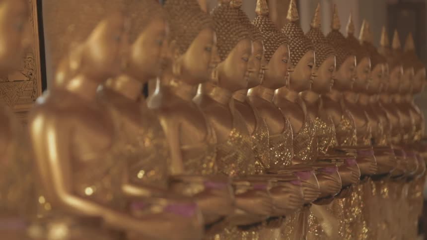 A row of golden buddha statues