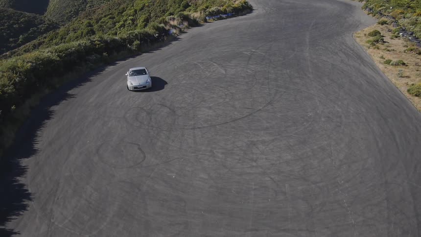 Aerial of a person driving a car