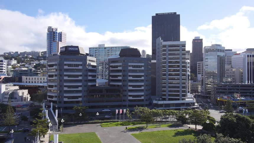 Large city with tall buildings and busy streets