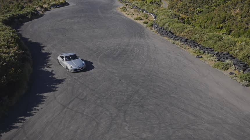 Aerial of a person driving a car