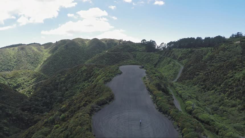 Aerial of a person driving a car