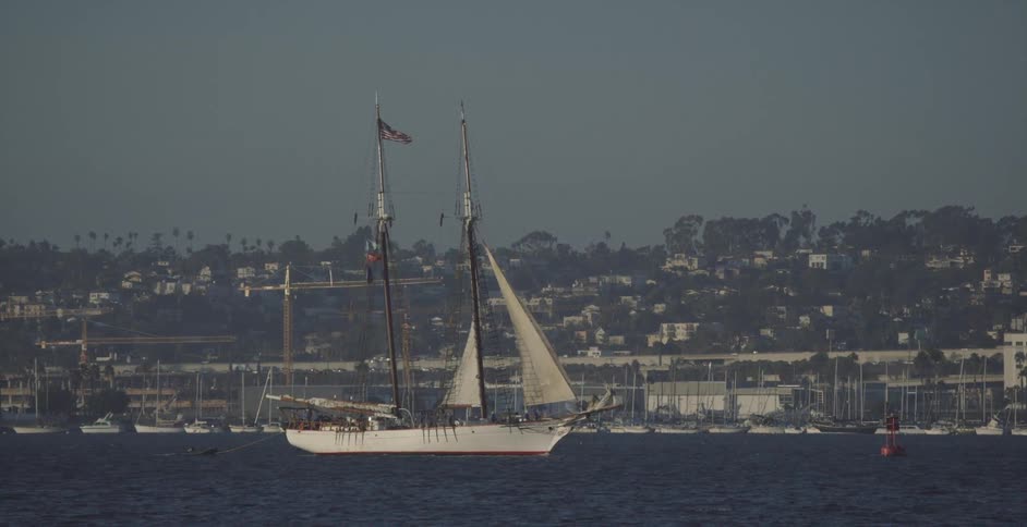A sailboat drifting by on the water