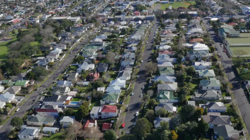 An overhead shot of a neighborhood