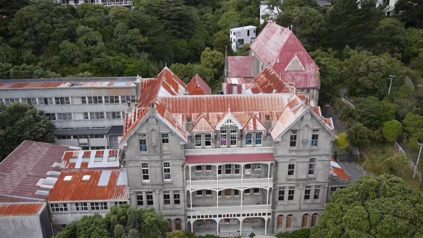 Aerial view of a large manor