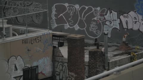 Graffiti litters city buildings