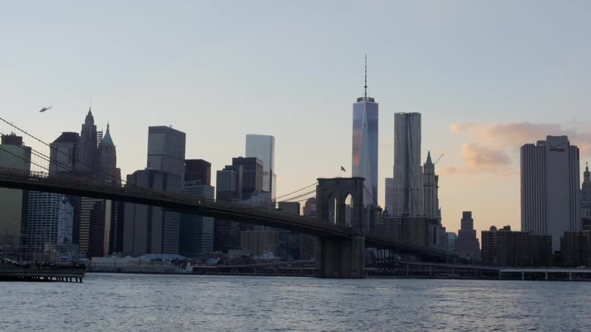 View of the brooklyn bridge and the new york city skyline