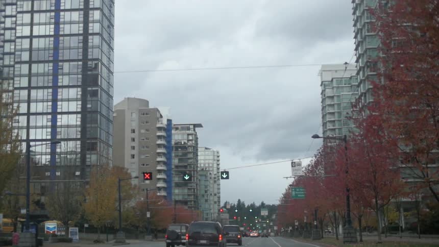 Driving down a busy city street