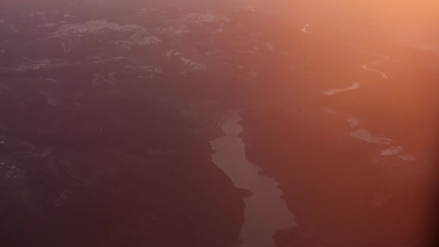 Aerial view of a river at sunset