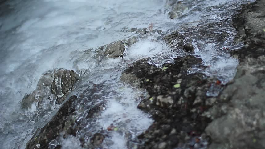 Water drips down rock as ice melts