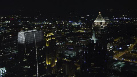 A city is lit up at night