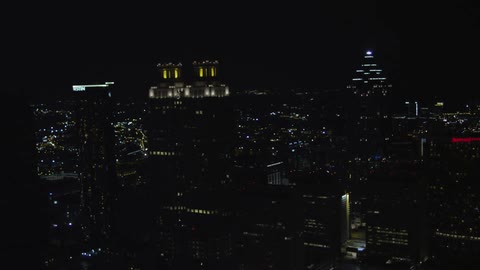 Aerial view of a large city at night