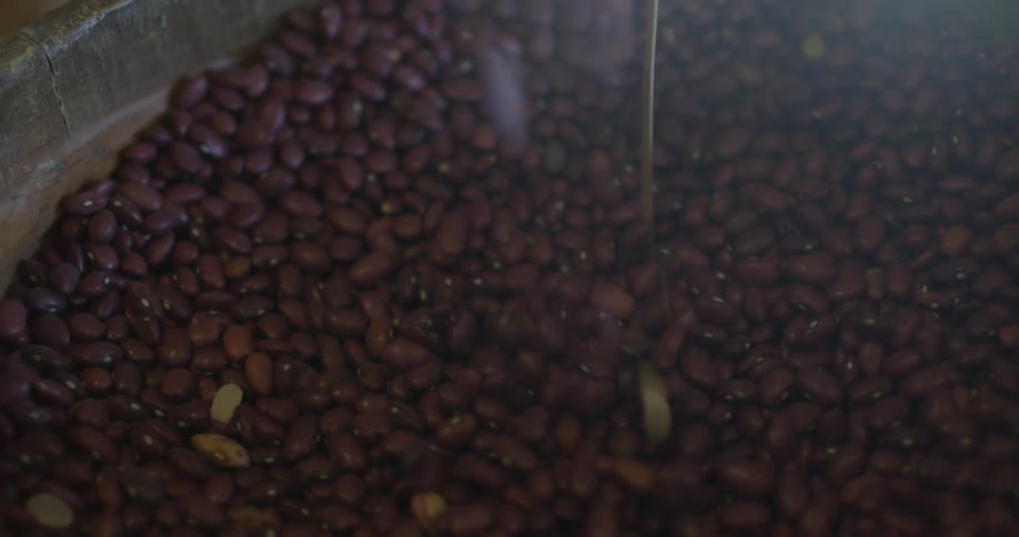 Beans poured into a container