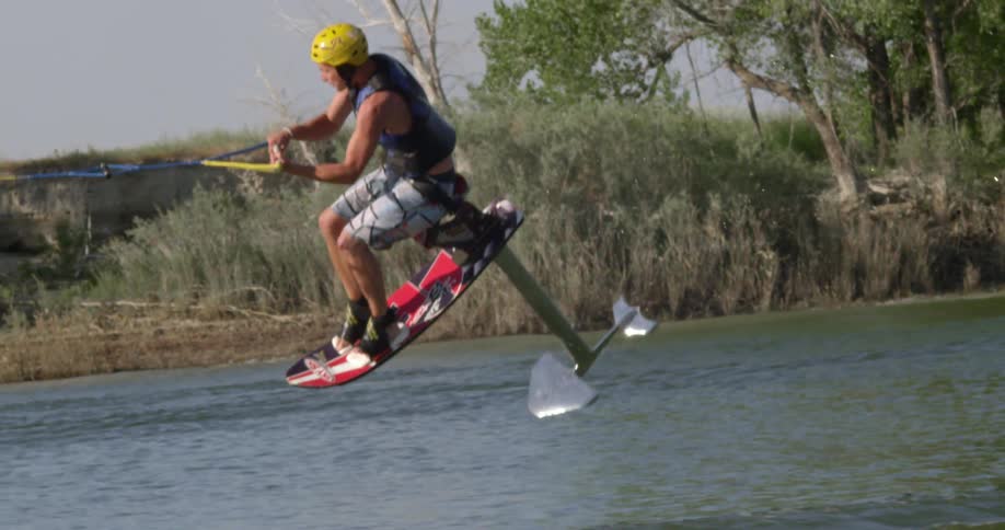 A man doing extreme sport at the river
